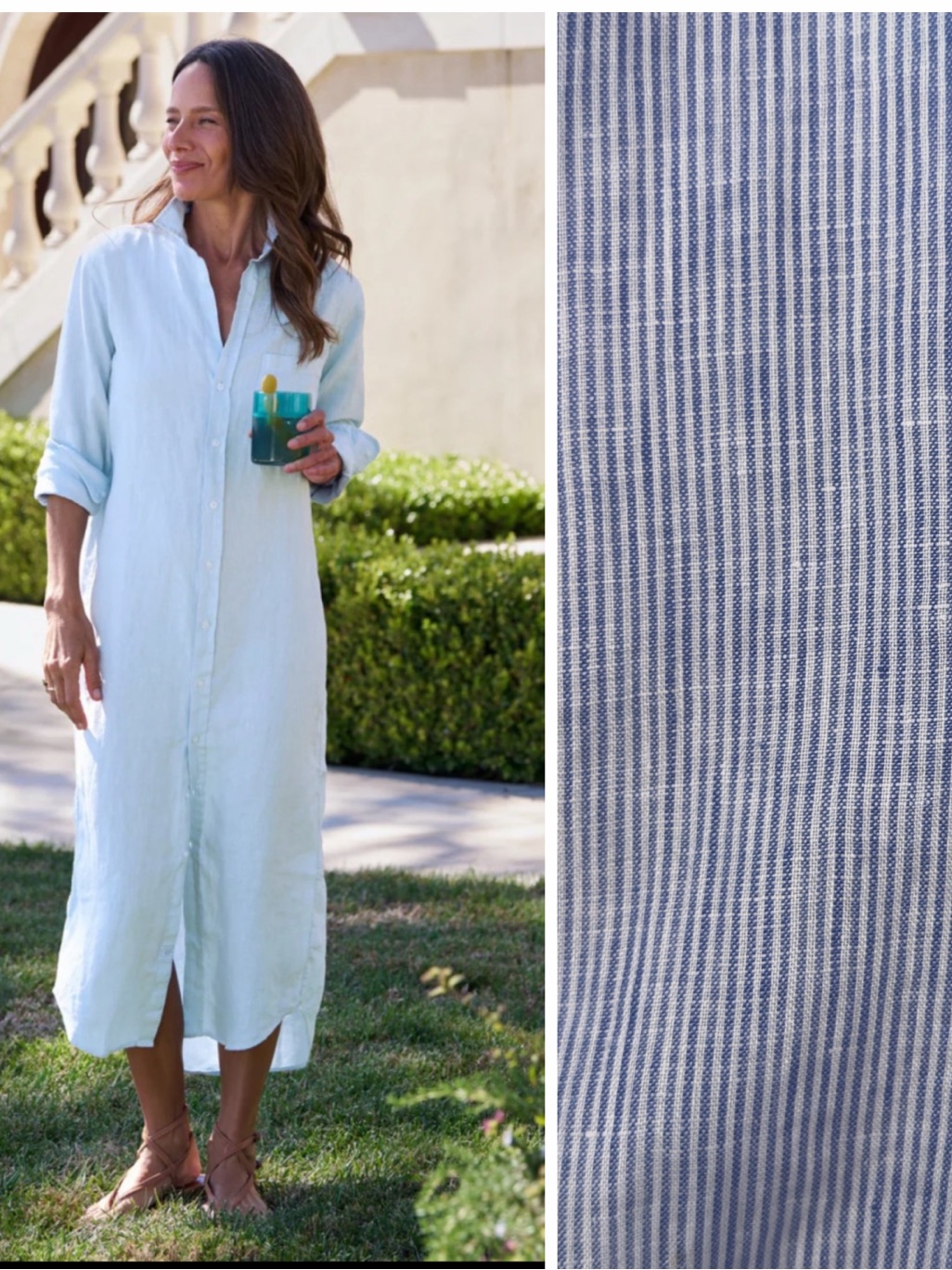 New Frank& Eileen Rory Linen Blue/White Striped Maxi Shirtdress Medium